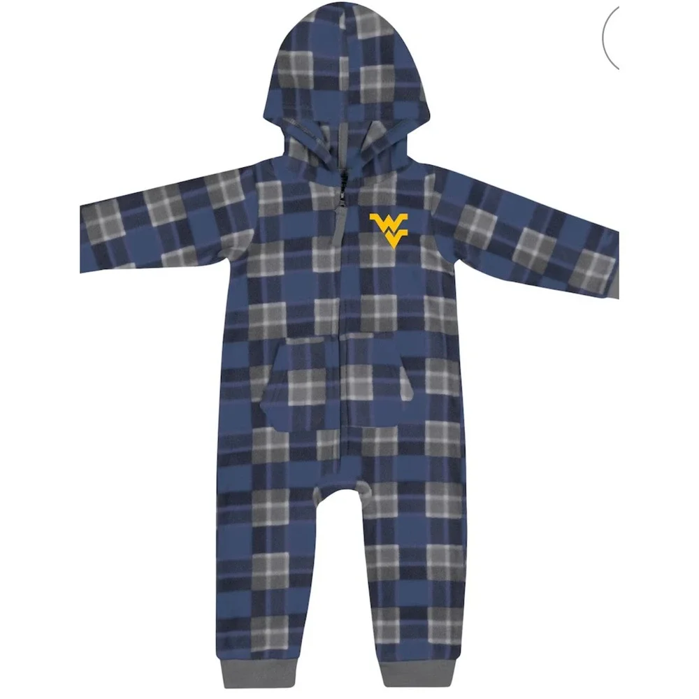 Infant Colosseum Navy West Virginia Mountaineers Full-Zip Plaid Hoodie LS Jumper